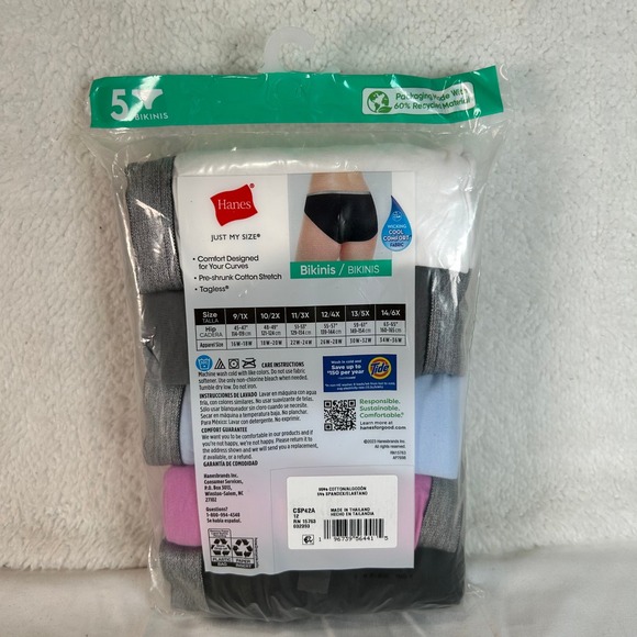 10 Pairs Womens Stretch 5 Tagless Bikinis Size 12/4X Black White Pink Blue - Picture 4 of 6